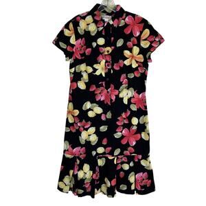 Talbots Vtg Retro Strawberry Novelty Print Polo Neck Drop Waist Midi Dress